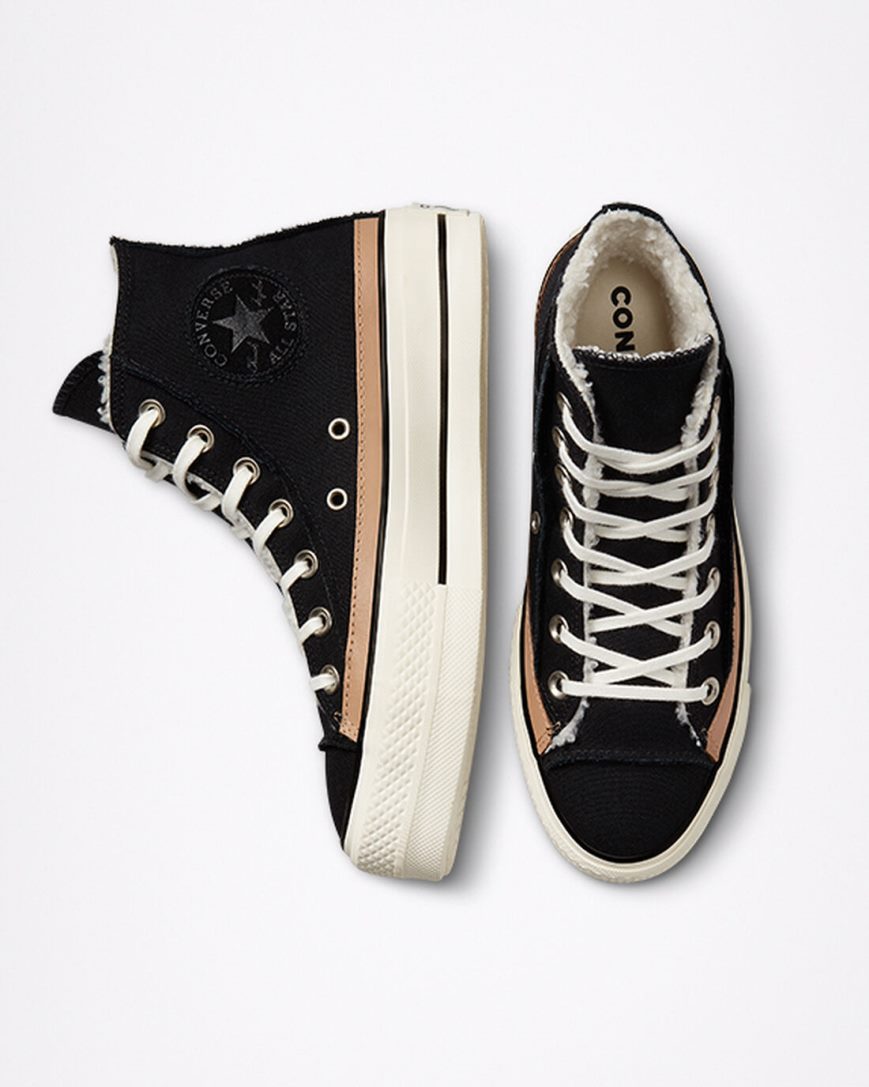 Pantofi Platforma Dama Converse Chuck Taylor All Star Lift Raw Edge Inalti Negrii Maro | RO ONIAH769